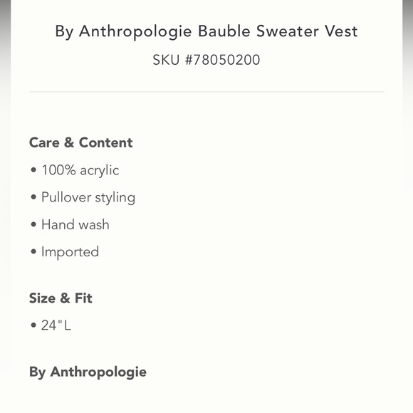 Anthropologie NWT Bauble Sweater Vest Size ALL. - Picture 5 of 7